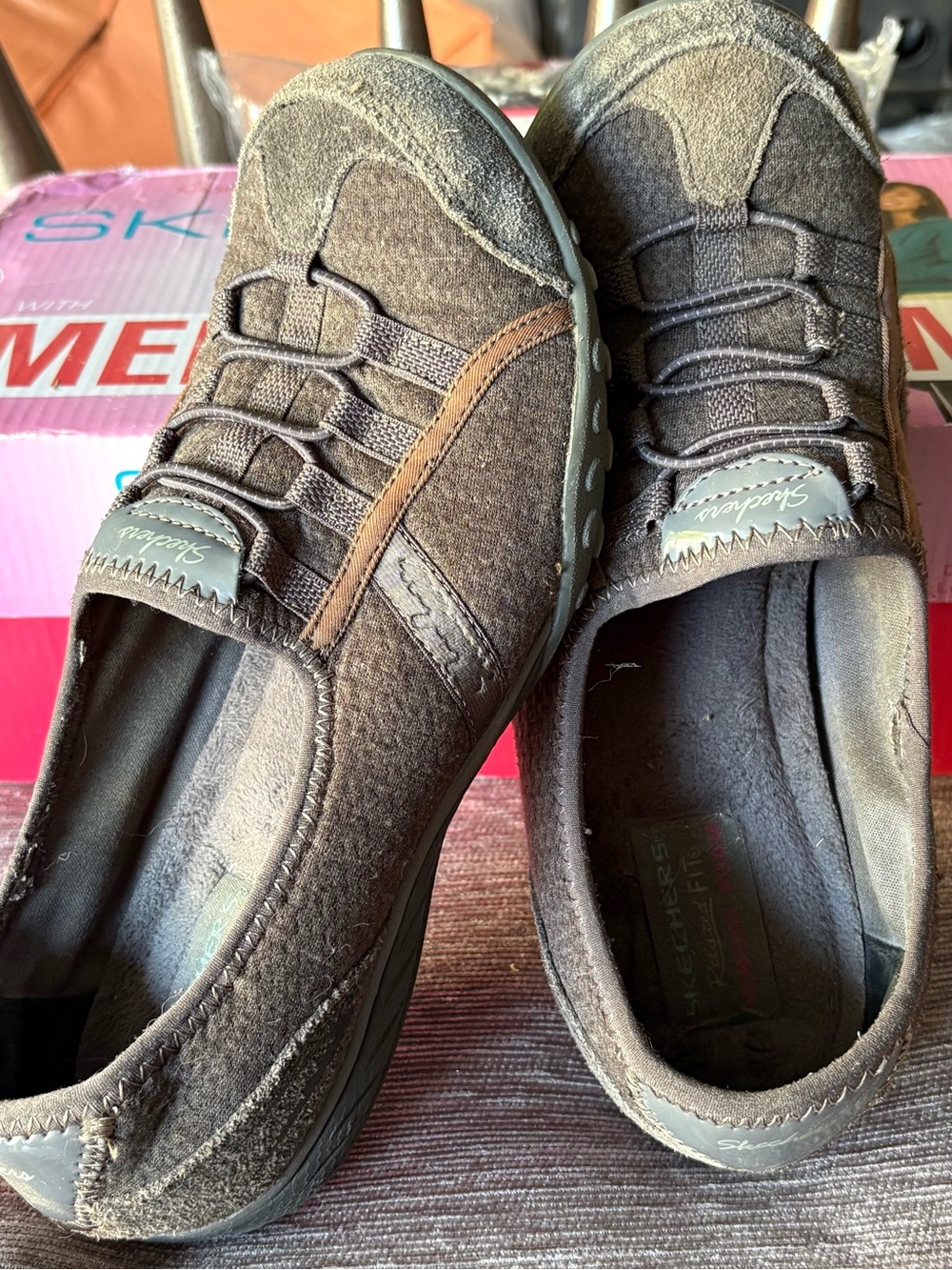Taupe Grey Sketchers Relaxed Fit Memory Foam Sneakers Shoes 7